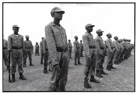 Passing out parade of black policemen, recruited in the townships, after only six weeks training