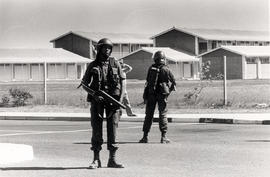 Members of the Cape Coloured Corps patrol Mitchells Plain during the school boycott