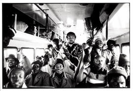 Striking NUM members who were fired from Randfontein mines being bussed home to the Transkei