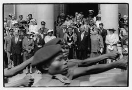 Black soldiers march past P.W. Botha and other dignataries
