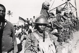 KwaZulu policemen lining up to protect Inkatha leaders at a June 16 commemmoration
