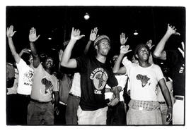 Delegates give the open palm salute at the launch of the Pan Africanist Congress (PAC)