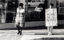 We want one S.A. one people - Black Sash member in silent protest against the whites-only elections