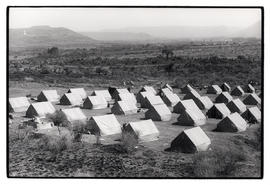 Recently evicted farm-labour tenants resettled to the village of Weenen in this tent camp, Weenen...