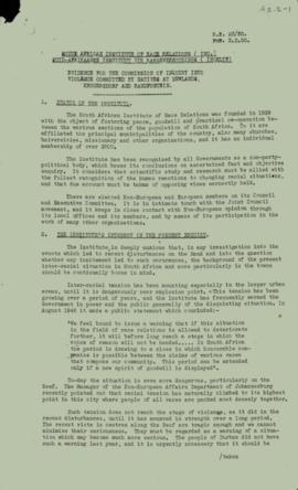 Submission by SAIRR of Evidence for the Commission of Inquiry into Violence committed by Natives ...