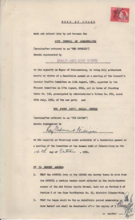 Deed of lease between the City Council of Johannesburg and the Bantu Mens Social Centre of a tenn...
