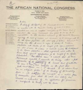 A letter of ANC Mandating Territory of South - West Africa